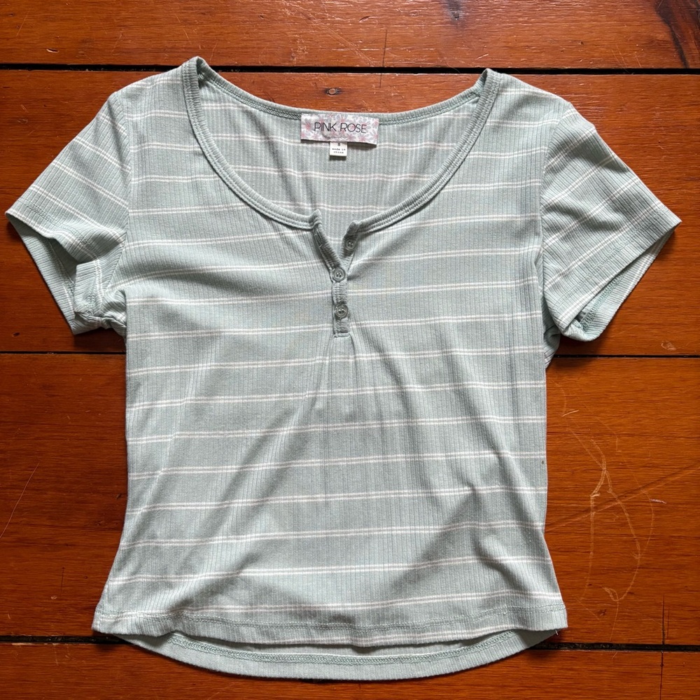 Pink Rose Women's Mint Striped Cropped baby tee very stretchy size small